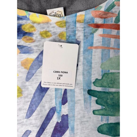 Et' Lois Womens Shirt 1X Island Fever Fiona Colorful Abstract 3/4 Sleeve NWT USA - Picture 4 of 6